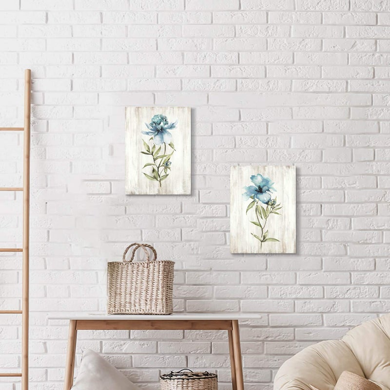 Hardy Gallery Flower Painting Canvas Wall Art: Blue Botanical Floral Artwork Wildflower Picture Print for Living Room (12'' x 16'' x 2 Panels) - Image 3